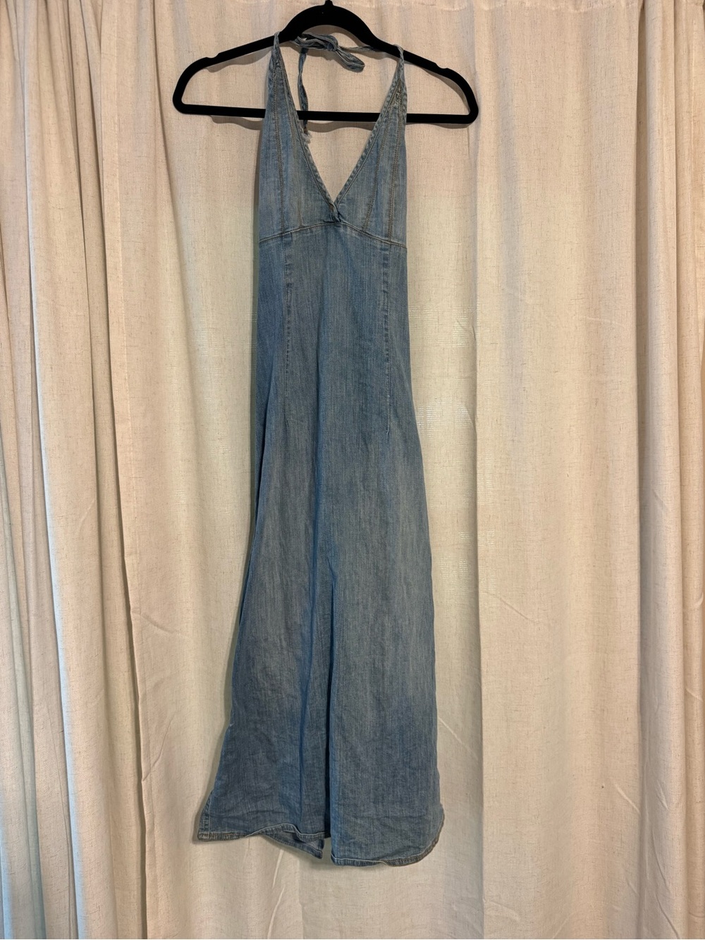 Light Blue Denim Halter Midi Dress